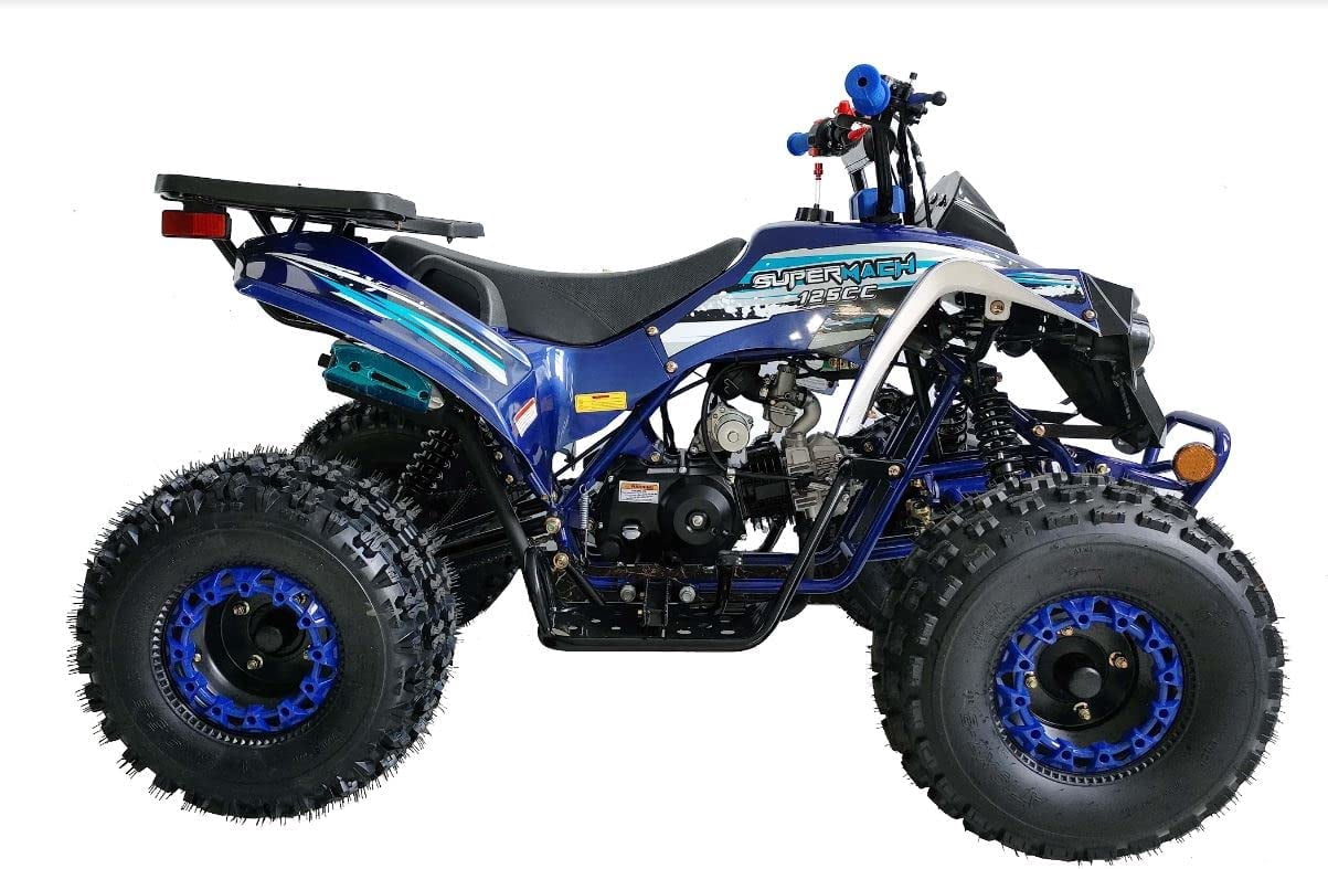 Supermach Youth Quad 4-Wheeler 125cc ATV with Reverse LED Lights and Big Rugged Tires