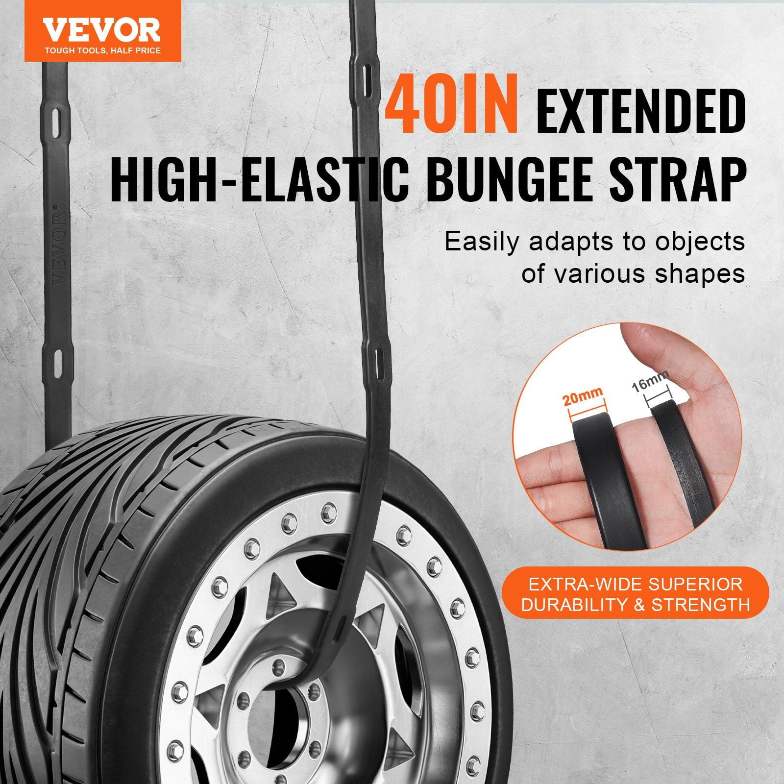 4 Pack 20mm Heavy Duty Flat Elastic Cord with Steel S Hook 40 Inch for Cargo Tarps Trucks Tents Black