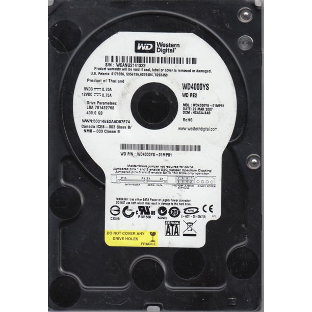 WD4000YS01MPB1, DCM HCACAJAAB, Western Digital 400GB SATA 3.5 Hard