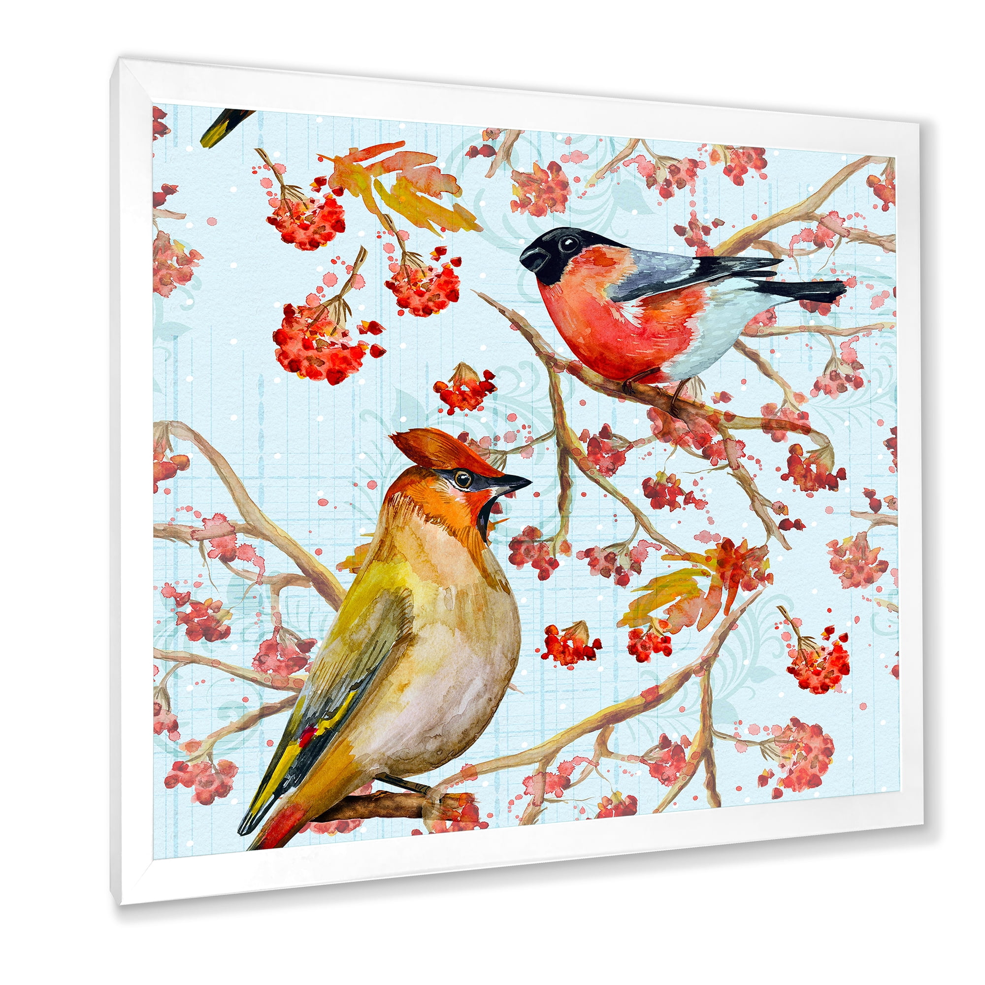 Designart 'Two Birds Sitting On Branches During Autumn' Traditional Framed Art Print
