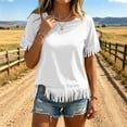 thumbnail image 2 of Hurxie Fringe Tops for Women Short Sleeve Top T Shirt Western Cowgirl Cropped Tee White,2XL, 2 of 8