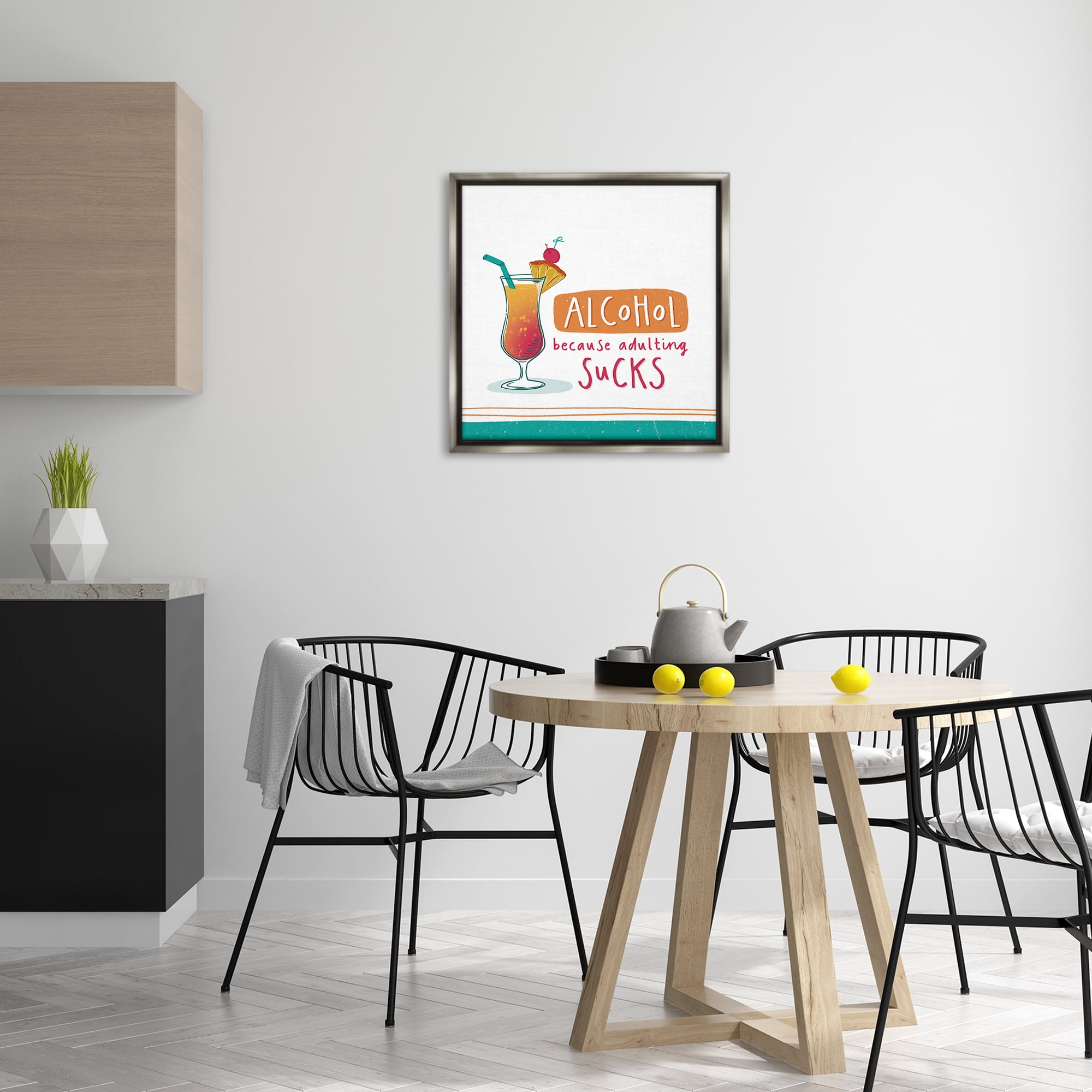 Stupell Industries Funny Adulting Phrase Food & Beverage Painting Gray Floater Framed Canvas Art Print Wall Art, 25 x 25