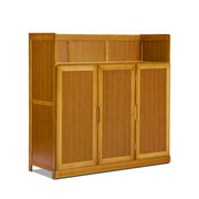 [MoNiBloom] Bamboo 5 Tiers Shoes Cabinet with Door, 16 Pairs Organizer Rack, Brown, for Entryway