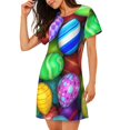 thumbnail image 2 of Easygdp Colorful Easter Eggs1 Camisón de manga corta para mujer, informal, estampado, 2 of 6