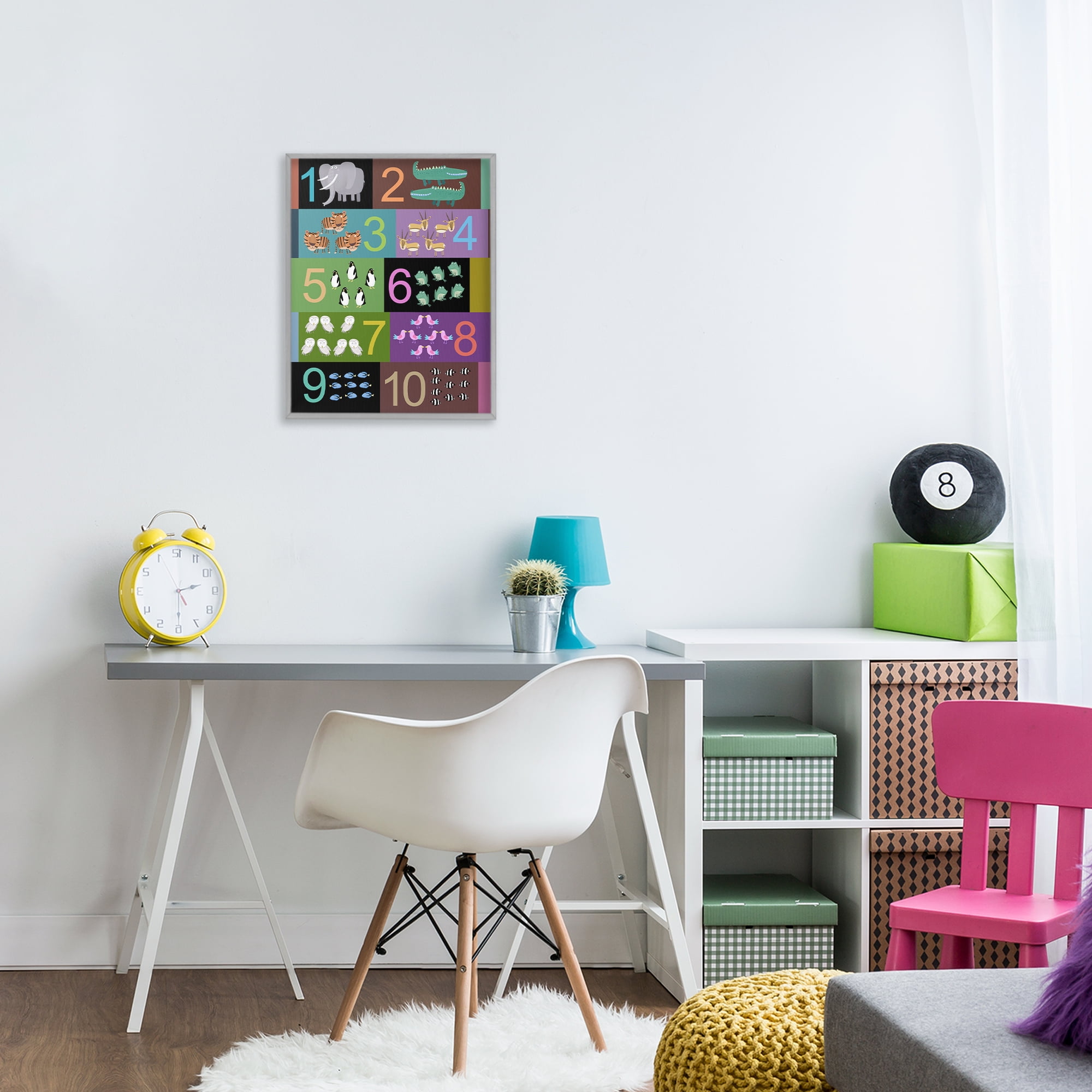 Blocked Kid's Educational Counting Gray Framed Giclee Art, design by Carla Daly