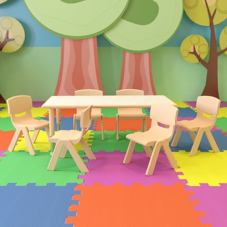 UPC: 0889142533023 | Flash Furniture 23.625 W x 47.25 L Rectangular Natural Plastic Height Adjustable Activity Table Set with 6 Chairs