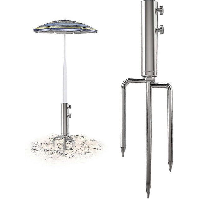 Anclaje para sombrilla con 3 puntas, base metálica resistente, anclaje de acero para sombrilla de exterior, ideal para playa, césped y arena s202412243749