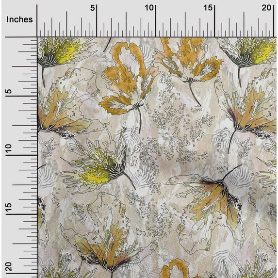 oneOone Cotton Jersey Yellow Fabric Flower Watercolor Diy Clothing Quilting Fabric Print Fabric By Yard 58 Inch Wide