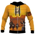 thumbnail image 3 of Sudadera con capucha y cremallera para hombre, informal, nueva, de primavera y otoño, con estampado de la Ruta 66, de manga larga, estilo urbano, holgada y de gran tamaño, 3 of 5