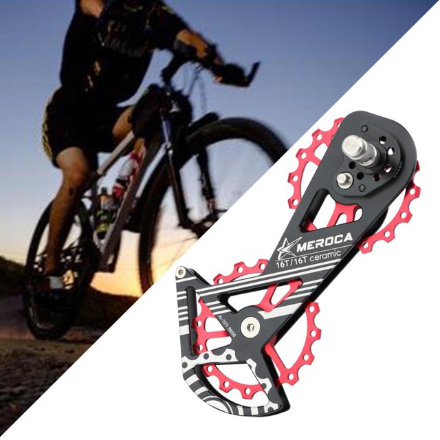 Desviador trasero de bicicleta, rodamientos ámica, rueda de guía de polea, desviador de bicicleta de 16T para ciclismo, piezas de bicicleta de Rojo Baoblaze Cambio trasero
