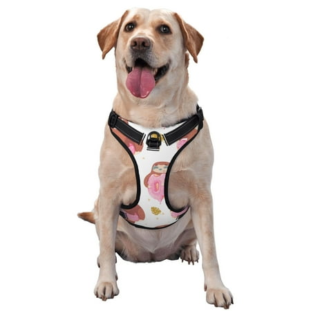 Vsdgher Sloth with Donuts1 Pattern Dog Harness No Pull Pet Harness with Soft Padded Handle Adjustable Reflective Vest with 2 Buckles 4 Slide Buckles S-XL X-Large