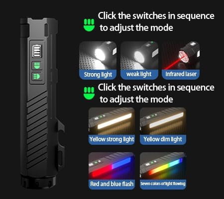 Rechargeable 10,000-Lumen Flashlight High-Lumen LED Tactical Flashlight Features 7 Modes and a Dual-Button Switch with Infrared Capability Ideal for Home Lighting and Camping scenarios