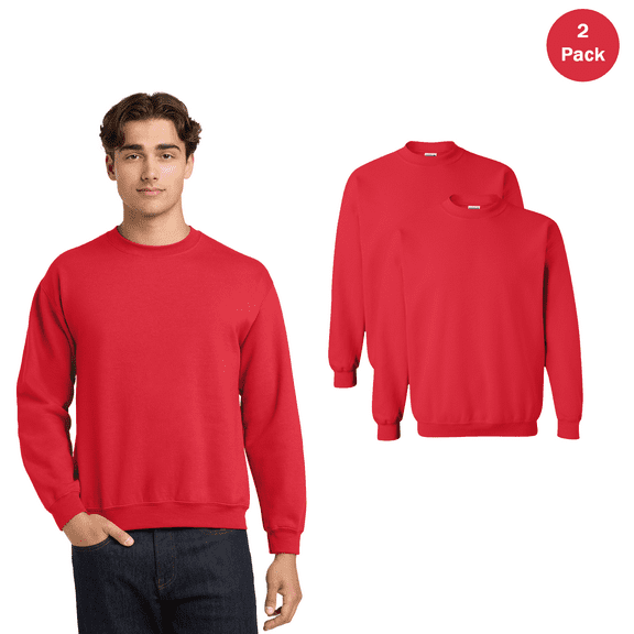 Gildan Adult’s Heavy Blend Crewneck Sweatshirt, Pullover Casual Red Tee, Bulk 2 Pack, S
