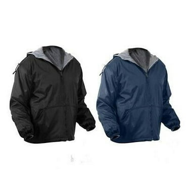 Reversible Nylon Jacket with Fleece Lining, Navy Blue, 2XL