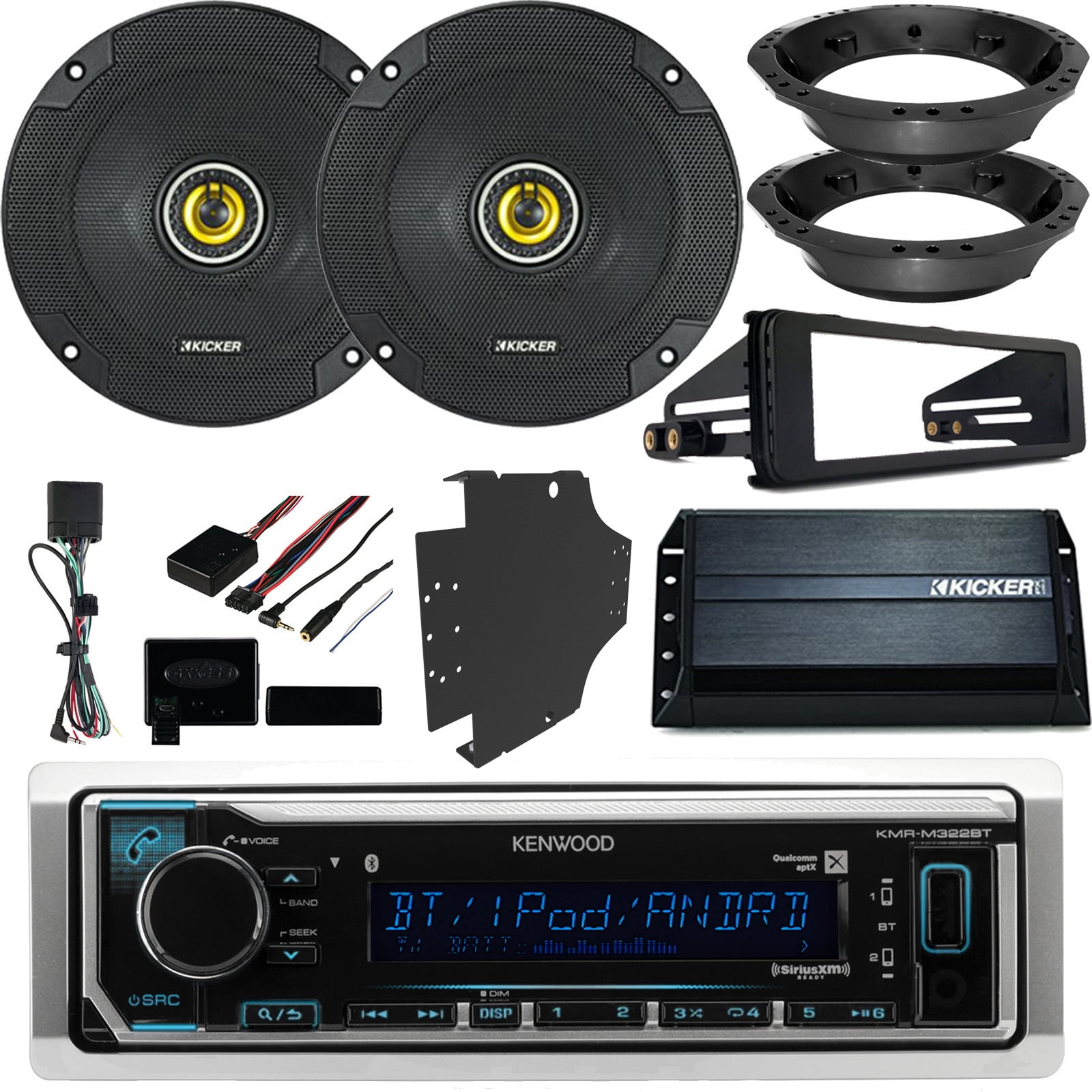 Kenwood Marine Bluetooth Receiver (No CD), 2 x Kicker 6.5" 2Way