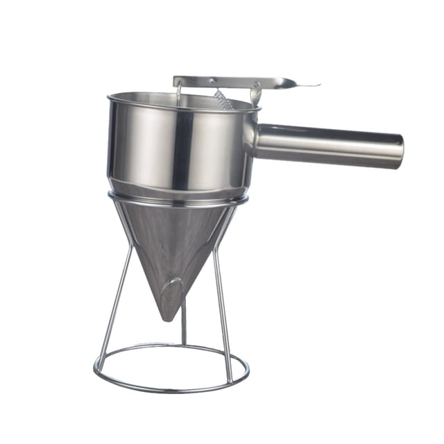 Woeilo Stainless Steel Funnel with Rack Pancake Dispenser Octopus Balls Funnel Baking Funnel Dispenser Easy to Use for Modern Kitchen Silver