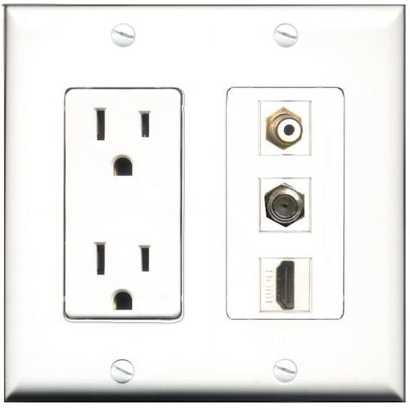 RiteAV - 15 Amp Power Outlet 1 Port HDMI 1 Port RCA White 1 Port Coax Decorative Wall Plate