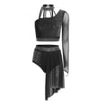 thumbnail image 4 of Aislor Lyrical Dance Women Single Long Sleeve Crop Top with Skirted Briefs Ballet Skating Outfit Black XXL, 4 of 7