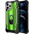 thumbnail image 2 of Nagebee Case for iPhone 12, iPhone 12 Pro with Tempered Glass Screen Protector, Aluminum Metal Built-in Ring Stand, Full-Body Protective Shockproof Military Bumper Phone Cover (Green), 2 of 6