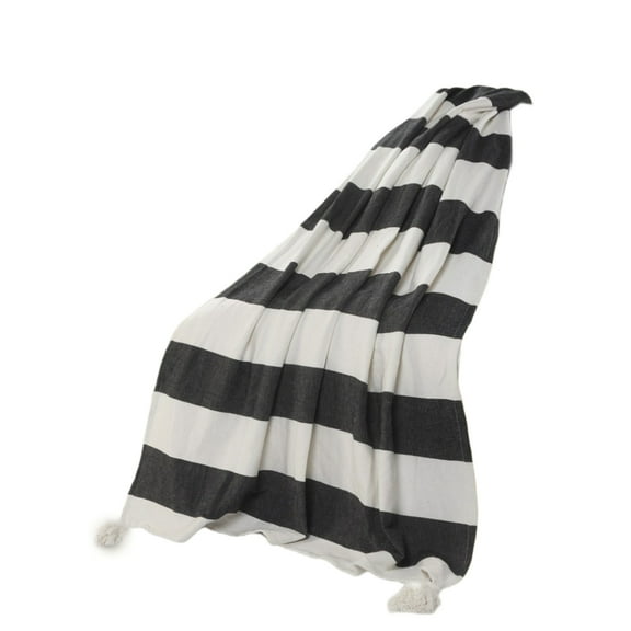 HomeRoots 516594 Woven Cotton Striped Throw Blanket, Gray & White