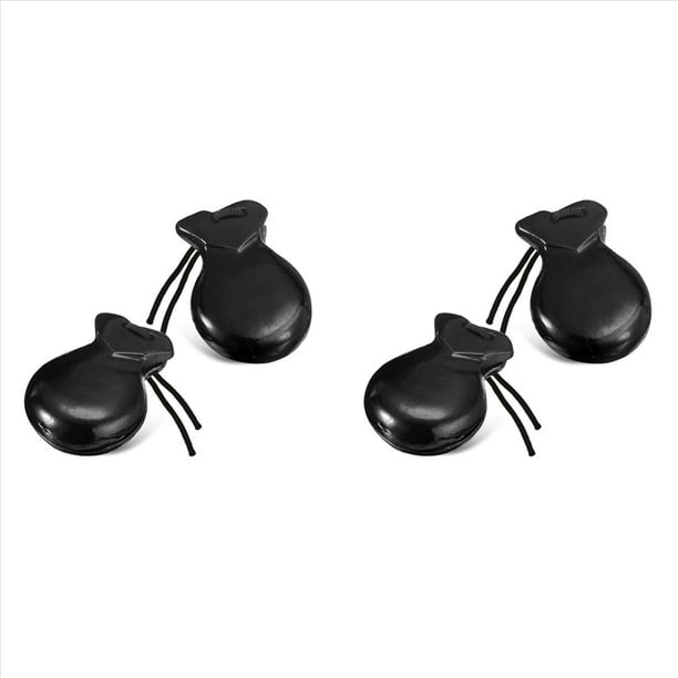 2 Par de Castañuelas Españolas Castañuelas Flamencas con Cuerda Castañuelas de Percusión Manual de Madera Tradicional (Negro)