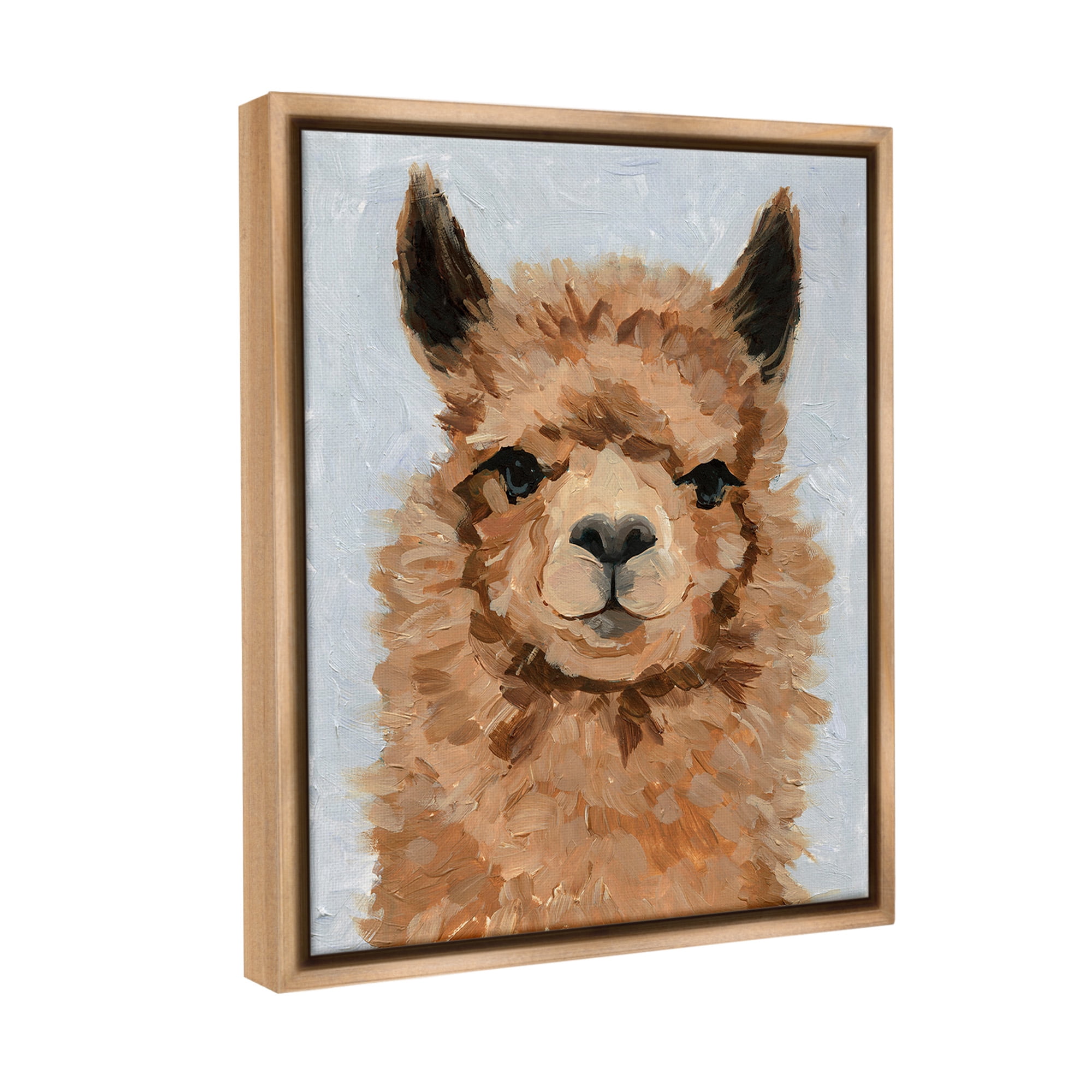 Stupell Industries Fuzzy Llama Painting Animals & Insects Painting Brown Floater Framed Canvas Art Print Wall Art, 17 x 21
