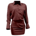 thumbnail image 4 of QHFBli Women Dressy Casual 2 Piece Outfits Striped Long Sleeve Button Down Shirt and Mini Skirt Matching Set, 4 of 5