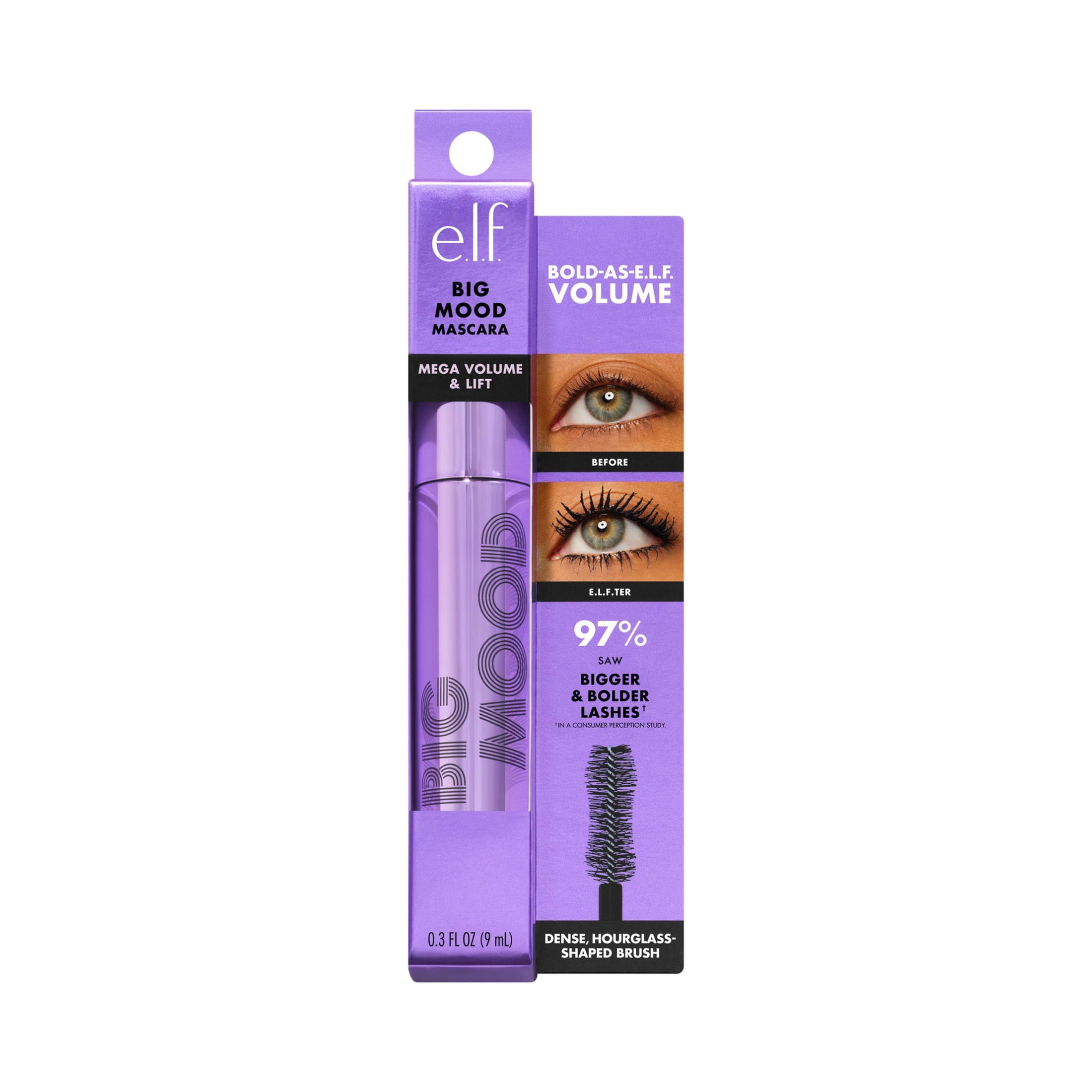 e.l.f. Big Mood Mega Volume & Lifting Mascara, Black, 0.3 fl oz