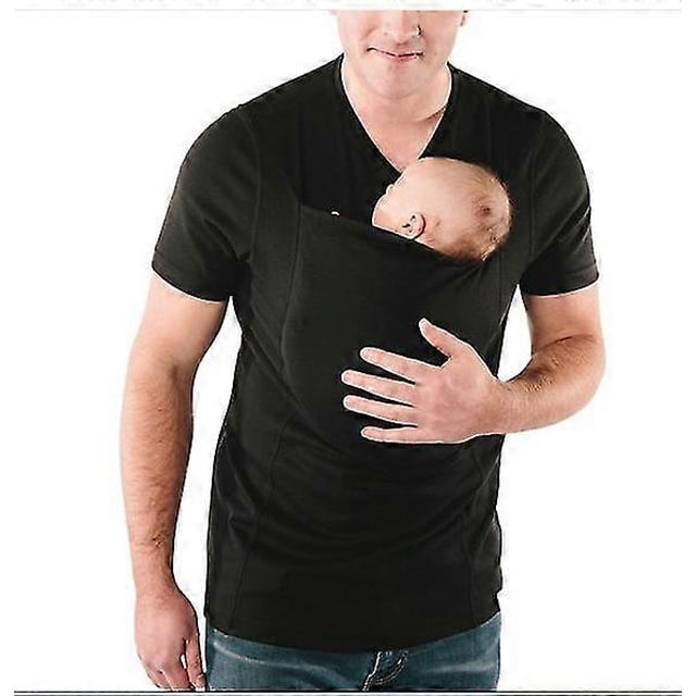 Men's Baby Strap Shirt, V Neck Short Sleeve Kangaroo T Shirt, Comfortable Breathable Cotton Kangaroo Shirt for dad and Baby