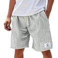 thumbnail image 2 of LWavelet Men's Casual Shorts Summer Beach Solid Color Elastic Waist Drawstring Knee Length Breathable Linen Shorts,White 4XL, 2 of 4