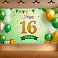 thumbnail image 6 of Green Glittery 16th Birthday Banner with Balloons Stars and Presents Background Backdrop Party Supplies Photography Props Birthday Party Decorations, 6 of 7