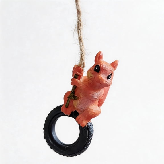 Tire Squirrel Hanging Statue, Outdoor Small Squirrel Wall Hanging Ornament, Spring Summer Garden Decor, Waterproof Resin Squirrel Sculpture, Cute Yard Patio Lawn Wall Art Decoration Accessory