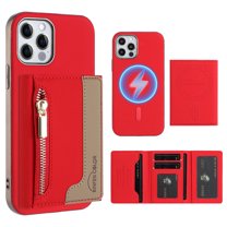 Dteck Magnetic Case for iPhone 11, 2 in 1 Wallet Case Detachable Card Holder, Compatible with MagSafe, Slim PU Leather RFID Blocking Credit Slots Zipper Pocket,Red