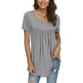 thumbnail image 2 of Giftesty Women Summer Solid Pleated Round-Neck Blouses Loose Short Sleeve Tops T-Shirt, 2 of 6