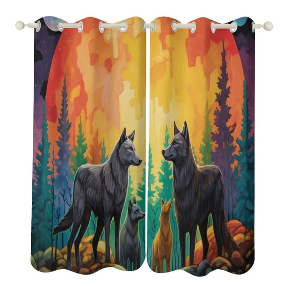 Blackout Curtains for Bedroom Colorful Wolf Full Room Darkening Grommet Curtains for Living Room,Thermal Insulated Ombre Drapes