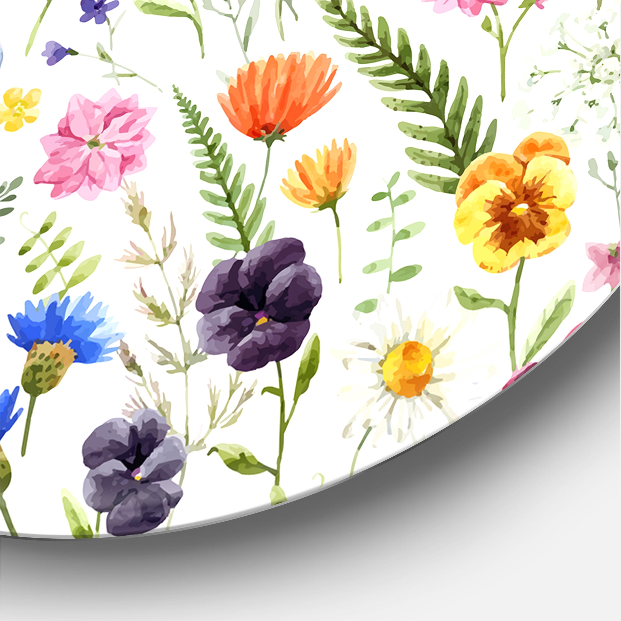 Designart 'Coloful Wildflowers Floral Pattern II' Traditional Circle Metal Wall Art 23x23 - Disc of 23