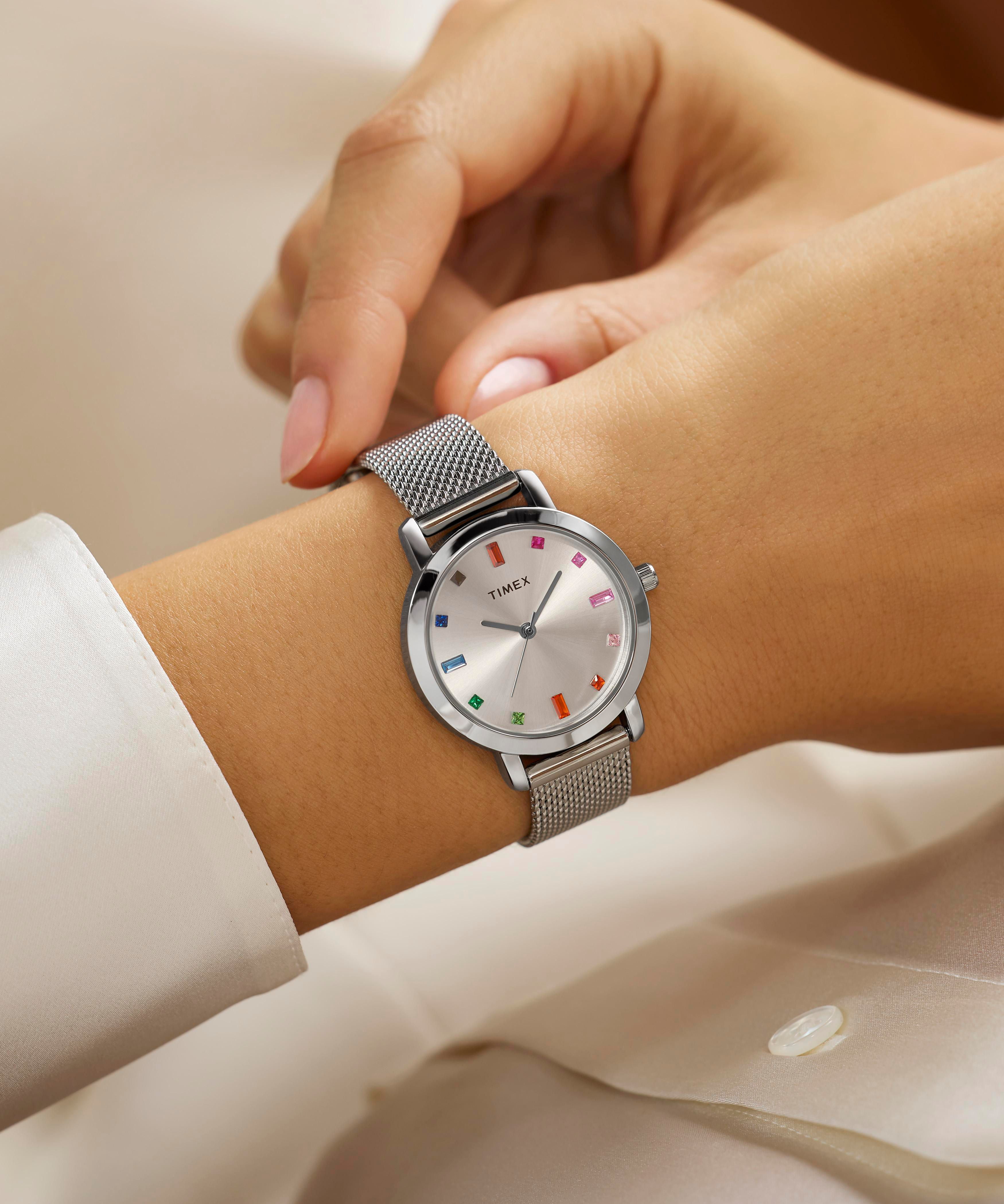 Timex Women's Main Street 31mm Watch - Silver-Tone Mesh Bracelet Silver-Tone Dial Silver-Tone Case