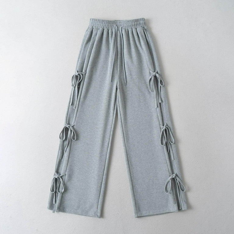 AherBiu Womens Sweatpants Elastic High Waisted Side Bow-Tie