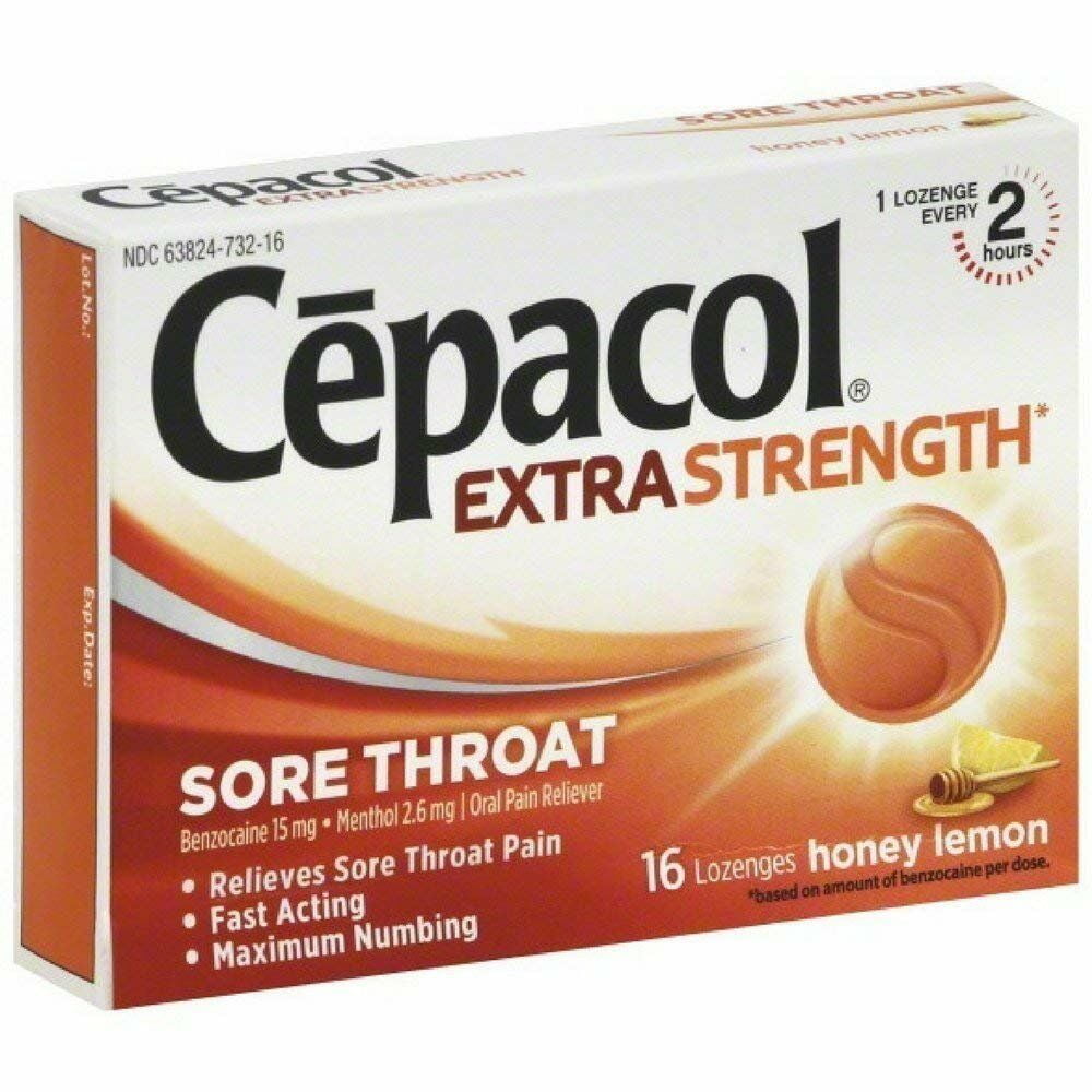 Cepacol Sore Throat Extra Strength Numb Lozenges, Honey Lemon, 16ct, 2-Pack