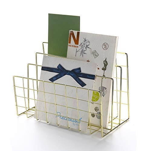 Yagote File Holder Desktop Book Shelf Letter Sorter Book File Organizer Magazine Rack for Home Office Decoration Gold