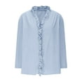 thumbnail image 4 of Tops for Women under $5 Cotton Linen 3/4 Sleeve V Neck Buttons Ruffles Summer Solid Shirts Light Blue, 4 of 6