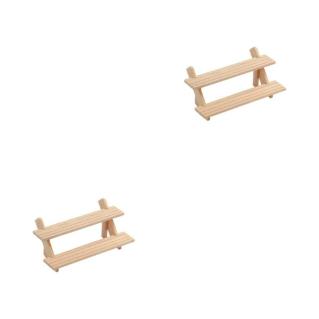 Maytalsory Large Capacity Storage Rack Wide Application Smooth Line Wood Jewelry Display Stand Jewelry Display Rack Wooden Display 2 Layers 2Set
