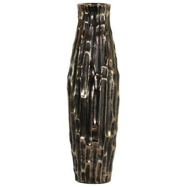 Urban Trend Collection 46502 Grand Vase Rond en Céramique avec Corps Rectangulaire Embossé et Fond Effilé, Noir