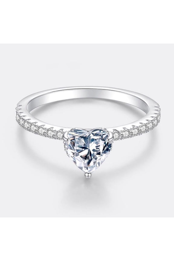 White Gold Over 14K Silver Diamond Rings - Excellent 1.9 Ct Heart Cut Lab Created Simulated Diamond Rings - Solitaire with Accent and Hidden Halo Rings for Women's - Birthday Gifts