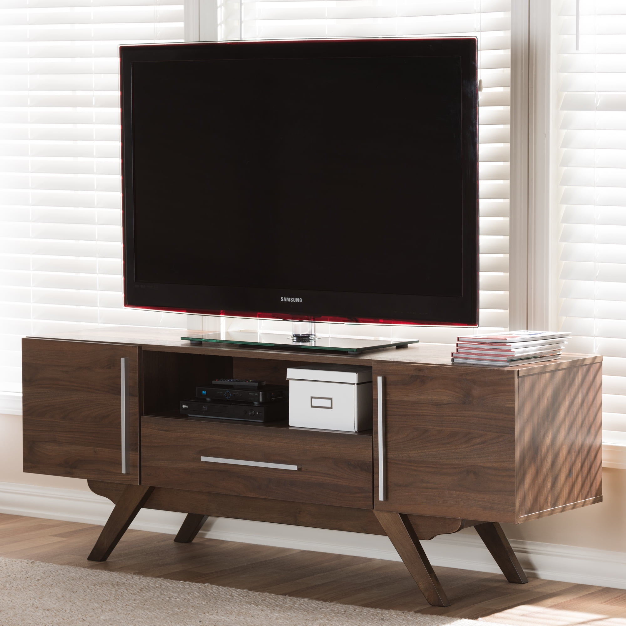 66 120 Dauntless Curtain Rods Brass Project 62 Target Ashfield Midcentury Modern Walnut Finished Wood Tv Stand Brown Baxton Studio
