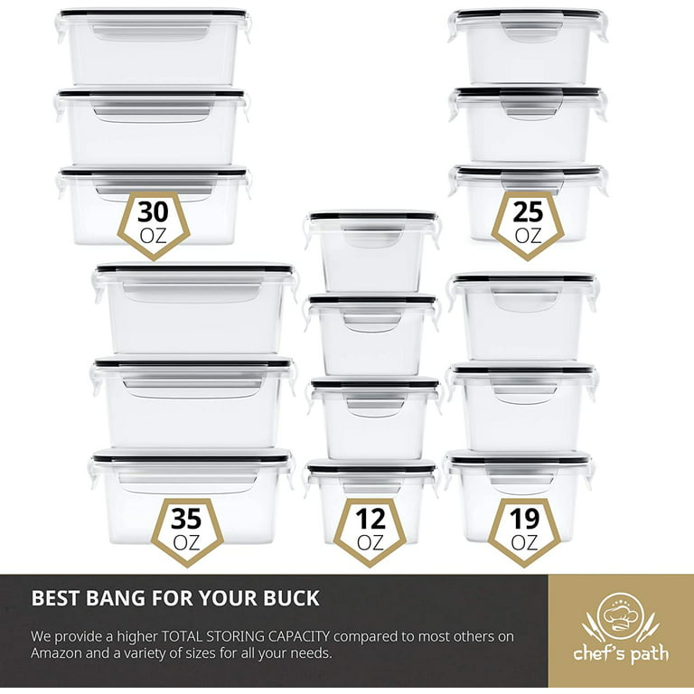 Chef's Path Plastic Food Storage Container Variety Set, 16 Count