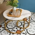 thumbnail image 6 of Coffee Table Nesting White Set of 2 Side Set Golden Frame Circular Round and Marble Pattern Wooden Tables, Living Room Bedroom Apartment Modern Industrial Simple Nightstand, 6 of 10