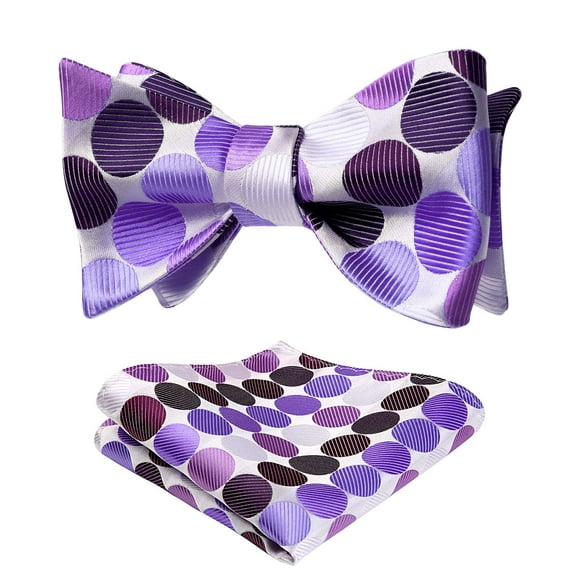 HISDERN Bow Ties for Men Self Tie Polka Dot Bowtie and Pocket Square Set Purple Classic Formal Business Tuxedo Bowties Wedding Party