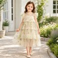 thumbnail image 2 of Curuila Kids Toddler Girls Mesh Dress Flutter Sleeve Floral Embroider Crew Neck Party Comfort Dresses For Girls Size 5-6 Years, 2 of 5
