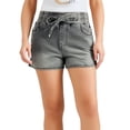 thumbnail image 2 of Stephy Women's High Waist Elastic Waist Tied Jeans Hot Pants Denim Shorts Casual Fashion Shorts Hot Pants Jean Shorts for Women, Gray, S, 2 of 6